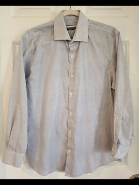 Kenneth Cole Reaction Shirt Mens 15 32/33 White/Blue Long Sleeve Button Slim Fit